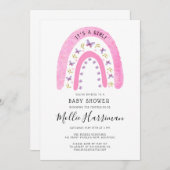 Cute Pink Rainbow Butterfly Boho Baby shower Kaart (Voorkant / Achterkant)