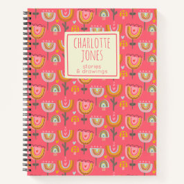 Cute Pink Rainbow Flowers Gepersonaliseerd Verhaal Notitieboek