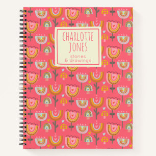 Cute Pink Rainbow Flowers Gepersonaliseerd Verhaal Notitieboek