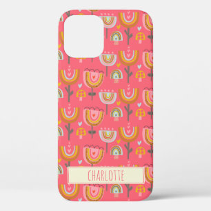 Cute Pink Rainbow Flowers Gepersonaliseerde naam Case-Mate iPhone Case