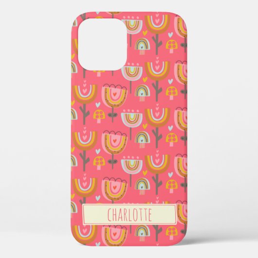 Cute Pink Rainbow Flowers Gepersonaliseerde naam Case-Mate iPhone Case (Achterkant)