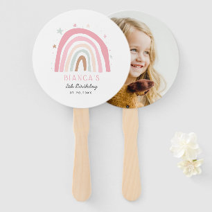 Cute Pink Rainbow Kinderen van Birthday Foto Handwaaier
