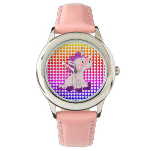 Cute Pink Rainbow Little Unicorn Heart Pattern Horloge