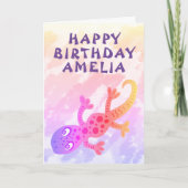 Cute Pink Rainbow Lizard Gecko Happy Birthday Card Kaart (Voorkant)