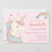 Cute Pink Rainbow Stars Unicorn Birthday Party Kaart (Voorkant)