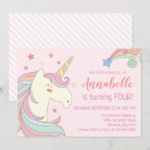 Cute Pink Rainbow Stars Unicorn Birthday Party