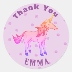 Cute Pink Rainbow Unicorn Dank u wel Ronde Sticker