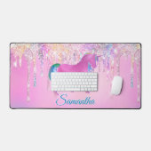 Cute Pink Rainbow unicorn Glitter Drift monogram Bureaumat (Keyboard & Muis)