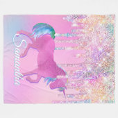 Cute Pink Rainbow unicorn Glitter Drift monogram Fleece Deken (Voorkant (Horizontaal))