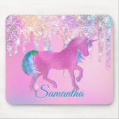 Cute Pink Rainbow unicorn Glitter Drift monogram Muismat (Voorkant)
