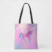 Cute Pink Rainbow unicorn Glitter Drift monogram Tote Bag (Voorkant)