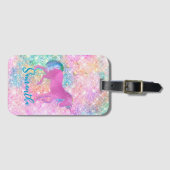 Cute Pink Rainbow unicorn Glitter monogram Bagagelabel (Voorkant (horizontaal))