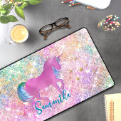 Cute Pink Rainbow unicorn Glitter monogram Bureaumat