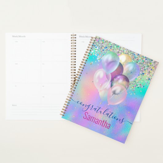 Cute Pink Rainbow unicorn Glitter monogram Laptop Planner (Display)