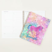 Cute Pink Rainbow unicorn Glitter monogram Planner (Display)