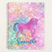Cute Pink Rainbow unicorn Glitter monogram Planner (Voorkant)