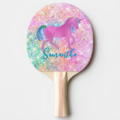 Cute Pink Rainbow unicorn Glitter monogram Tafeltennisbatje (Voorkant)