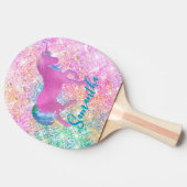 Cute Pink Rainbow unicorn Glitter monogram Tafeltennisbatje (Zijkant)