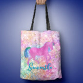 Cute Pink Rainbow unicorn Glitter monogram Tote Bag
