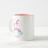 Cute Pink Rainbow Unicorn Tweekleurige Koffiemok (Voorkant links)