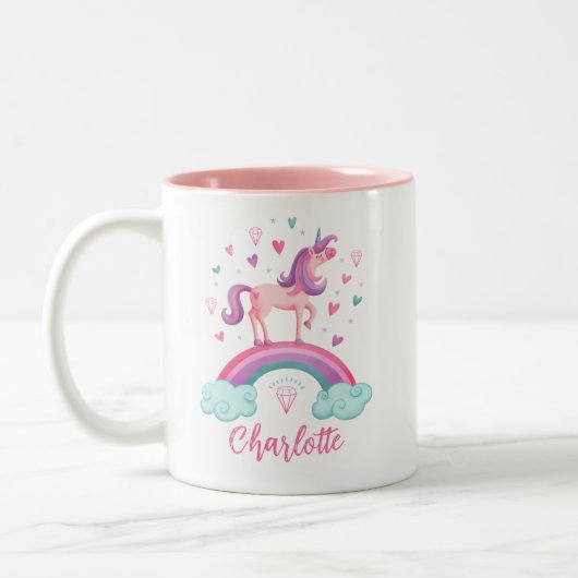 Cute Pink Rainbow Unicorn Tweekleurige Koffiemok (Links)