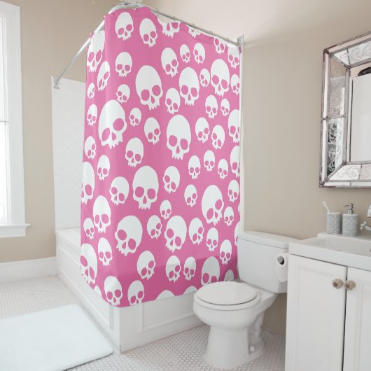 Cute Pink Random Skulls Pattern Showgordijn Douchegordijn (In situ)