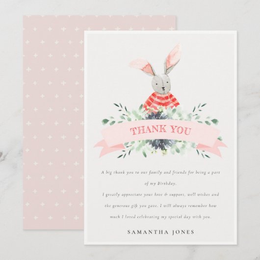 Cute Pink Red Bunny vult elke zondag Bedankkaart (Voorkant / Achterkant)