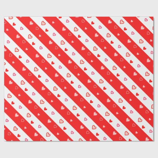 Cute Pink & Red Heart Confetti op strips Cadeaupapier (Vlak)