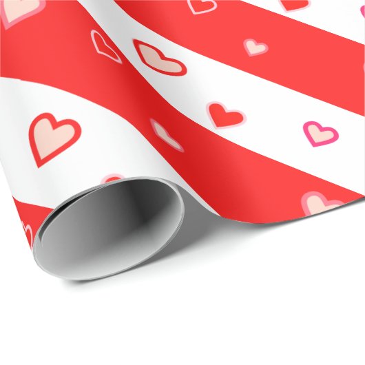 Cute Pink & Red Heart Confetti op strips Cadeaupapier (Rol Hoek)