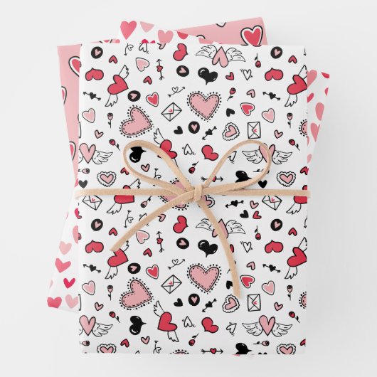 Cute Pink Red Heart Pattern Love Valentijnsdag Inpakpapier Vel (In situ)