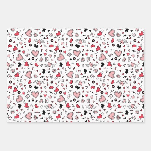 Cute Pink Red Heart Pattern Love Valentijnsdag Inpakpapier Vel (Voorkant)