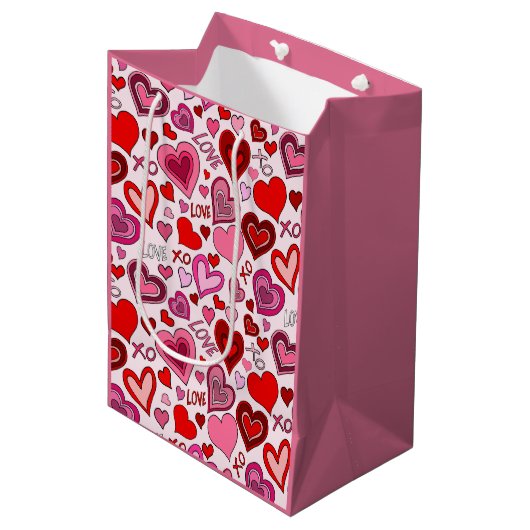 Cute Pink Red Hearts Blush Love Pattern Medium Cadeauzakje (Voorkant Gekanteld)