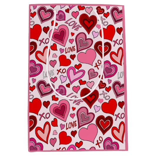Cute Pink Red Hearts Blush Love Pattern Medium Cadeauzakje (Voorkant)