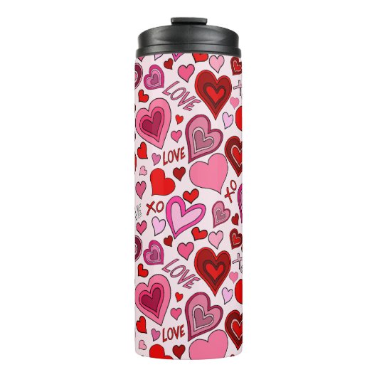 Cute Pink Red Hearts Blush Love Pattern Thermosbeker (Voorkant)