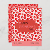 Cute Pink & Red Leopard Hearts Kinder Classroom Feestdagenkaart (Voorkant / Achterkant)