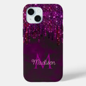 Cute Pink Red Unicorn Glitter Drift monogram Case-Mate iPhone Case (Achterkant)