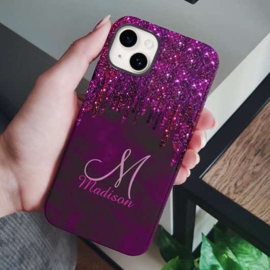 Cute Pink Red Unicorn Glitter Drift monogram Case-Mate iPhone Case