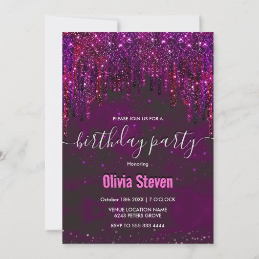 Cute Pink Red Unicorn Glitter Drift monogram Kaart (Voorkant)