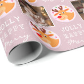 Cute Pink Reindeer Family Photo Christmas  Cadeaupapier (Rol Hoek)