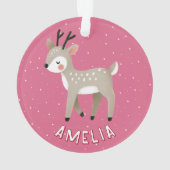 Cute Pink Reindeer Kid`s Name Christmas Ornament (achterkant)