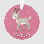 Cute Pink Reindeer Kid`s Name Christmas Ornament (voorkant)