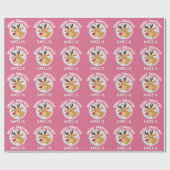 Cute Pink Reindeer Kid`s Name Merry Christmas Cadeaupapier (Vlak)