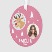 Cute Pink Reindeer Kid`s Name Photo Christmas Ornament (voorkant)