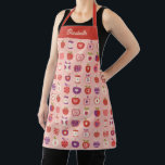 Cute Pink Retro Apple Fruit Pattern Schort<br><div class="desc">A cute retro pink red and purple apple pattern with hearts decorates this apron. Makes a great gift for a friend for a birthday or Valentines Day!</div>