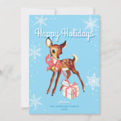 Cute Pink Retro Baby Deer Non-Photo Christmas Card (Voorkant)