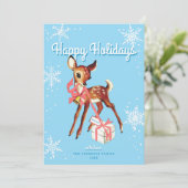 Cute Pink Retro Baby Deer Non-Photo Christmas Card (Staand voorkant)