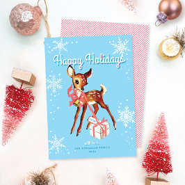 Cute Pink Retro Baby Deer Non-Photo Christmas Card