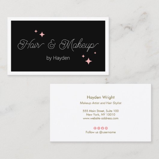 Cute Pink Retro Stars Script Black Beauty Visitekaartje (Voorkant / Achterkant)
