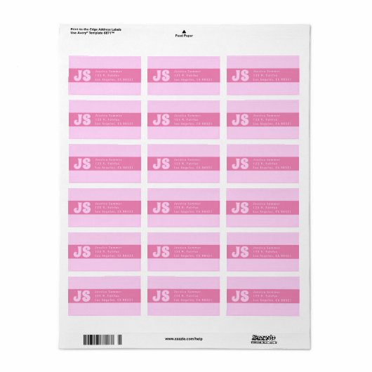 Cute Pink Return Address Labels (Full Sheet)