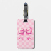 Cute Pink Ribbon and Gingham Sweet Girly Pattern Bagagelabel (Achterkant verticaal)